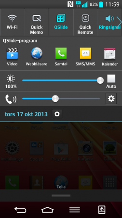 Gardinen där du ser alla dina appar bl. a som är hämtade, Inställningar för telefon.  